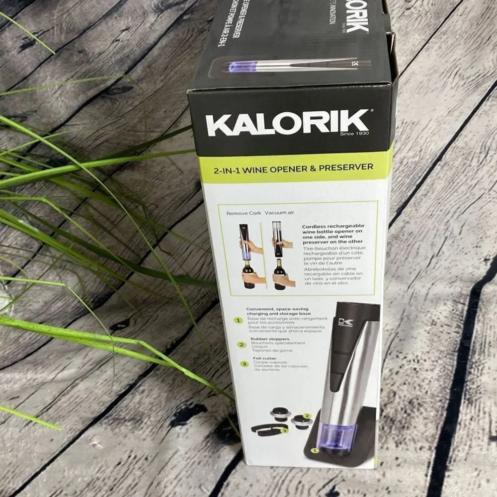 Kalorik 2-in-1 Wine Opener and Preserver - Stainless Steel - New In Box‎